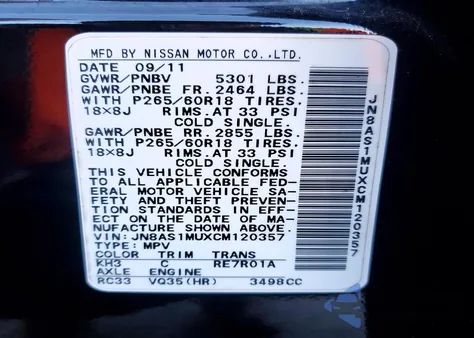 2012 Infiniti Fx35 z USA, uszkodzony, nr VIN JN8AS1MUXCM120357